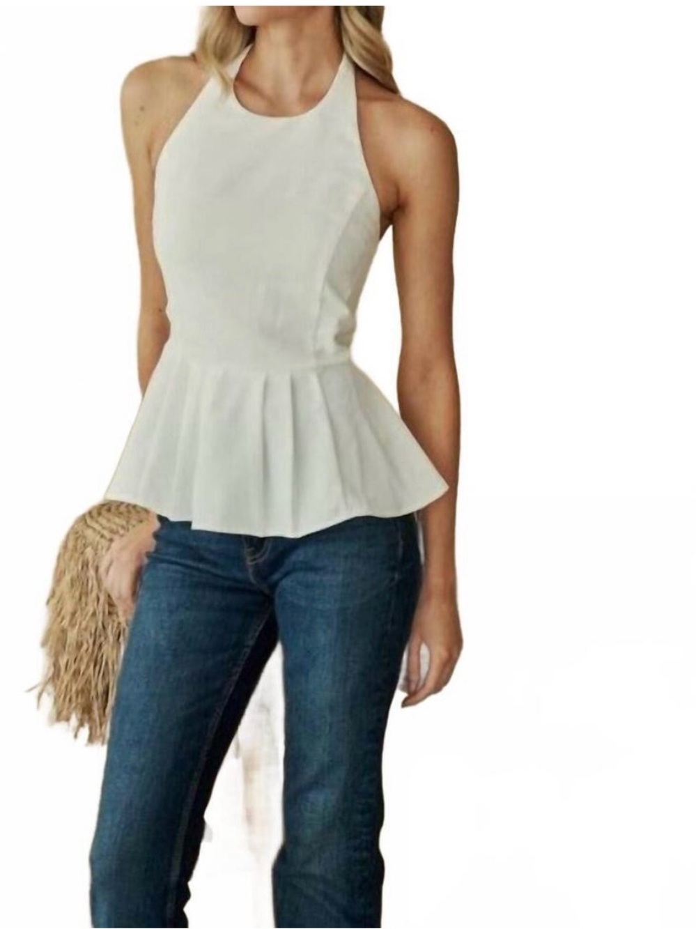 Zara New Halter Neck Peplum Top in Egg-Shell White NWT